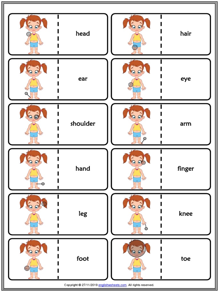 Body Parts Vocabulary Esl Printable Dominoes Game For Kids | PDF