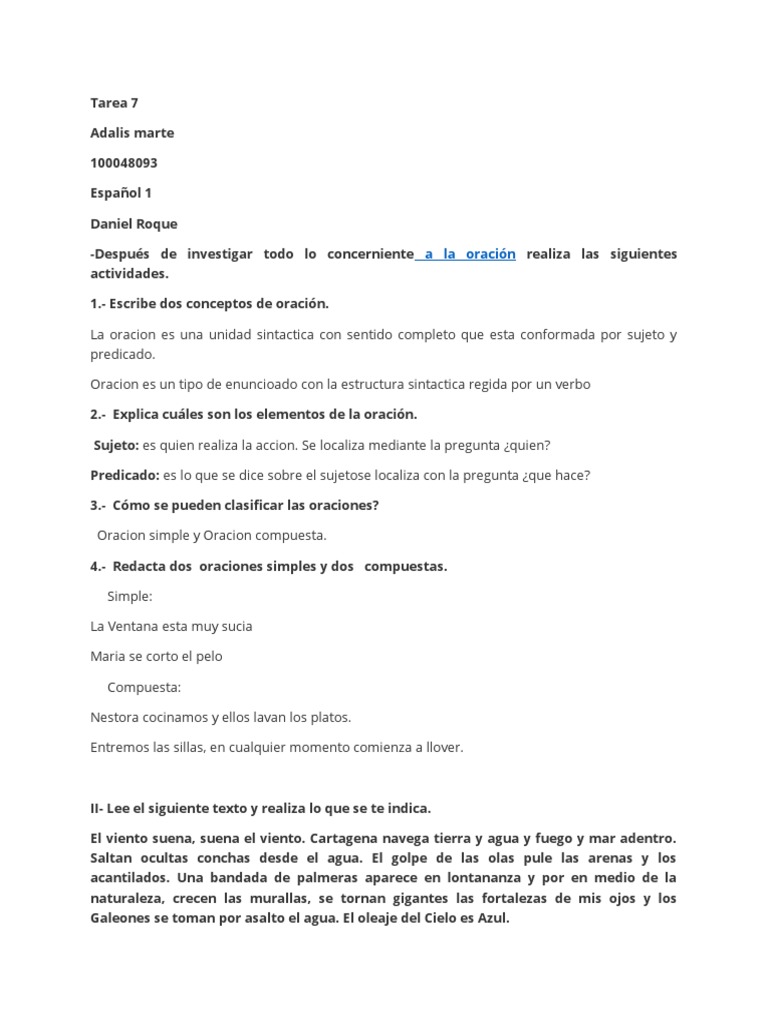Elementos y Clasificación de Oraciones | PDF | Artes del Lenguaje y ...