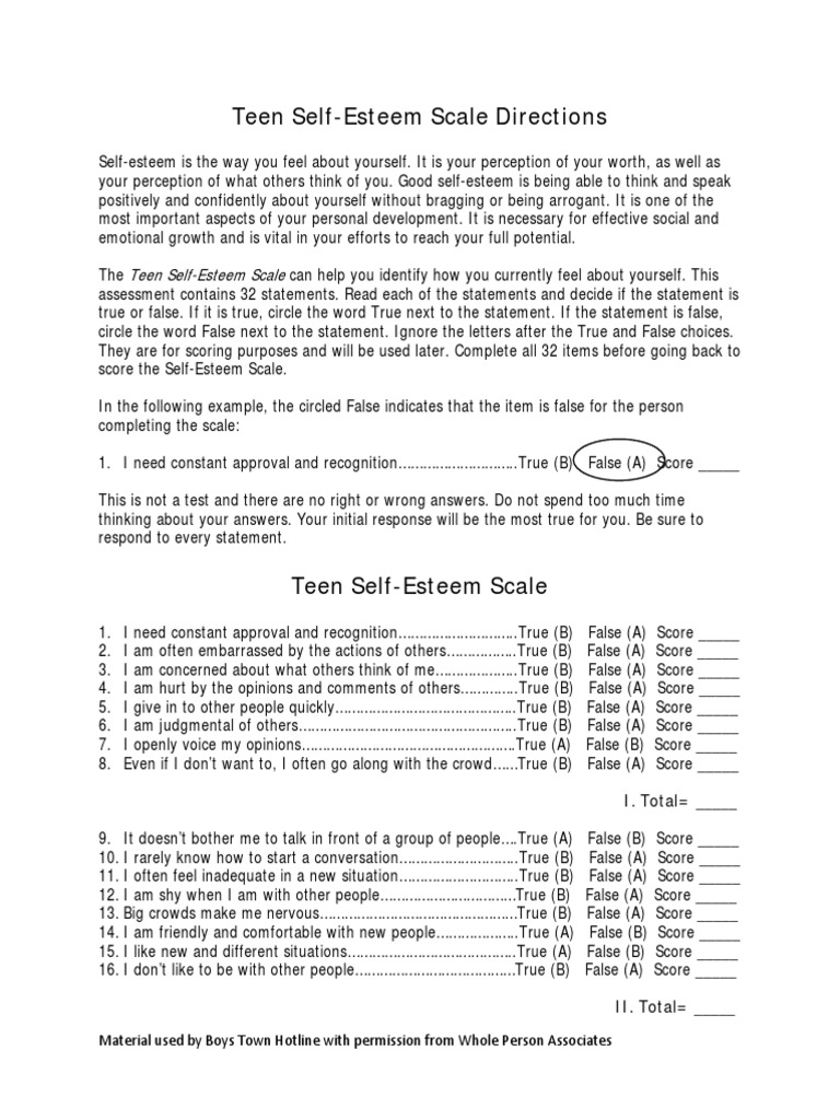 Teen Self-Esteem Scale | Download Free PDF | Self Esteem | Applied ...