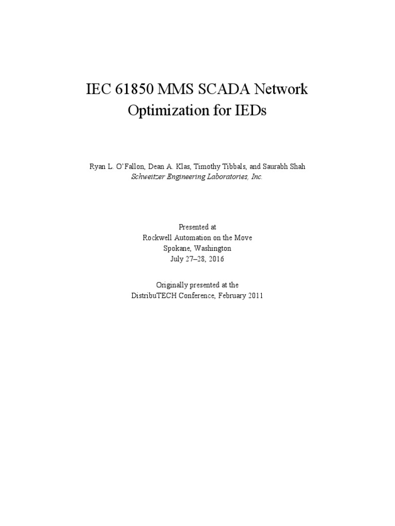 Iec 61850 Mms Scada Network Optimization For Ieds: Ryan L. O'Fallon ...