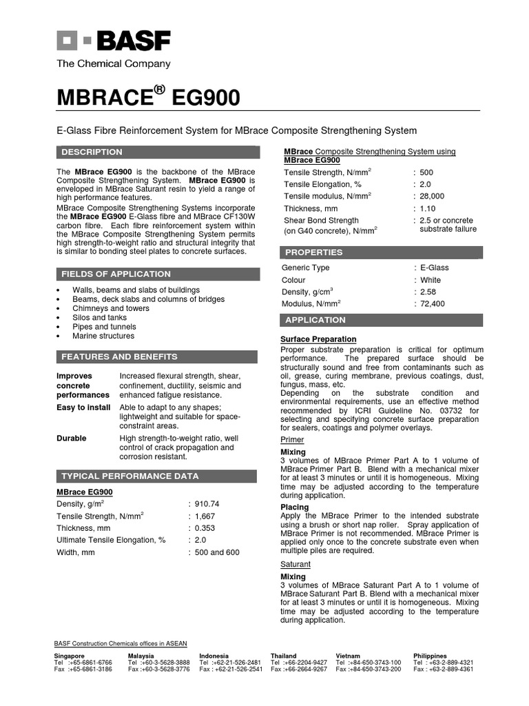 Mbrace Eg900: E-Glass Fibre Reinforcement System For Mbrace Composite ...