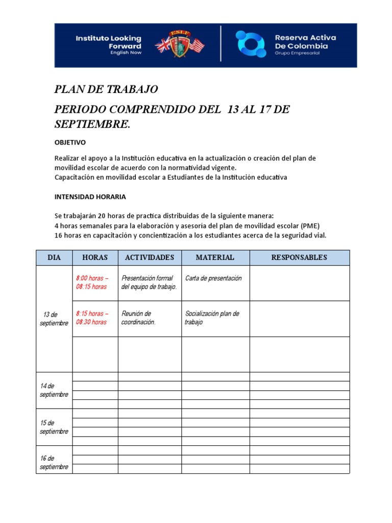 Formato Plan de Trabajo | PDF