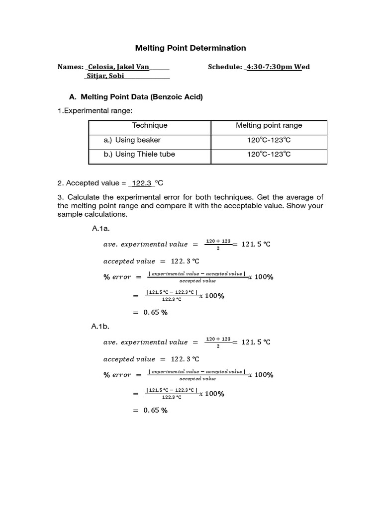 Worksheet Melting Point Determination PDF Melting Point Vapor