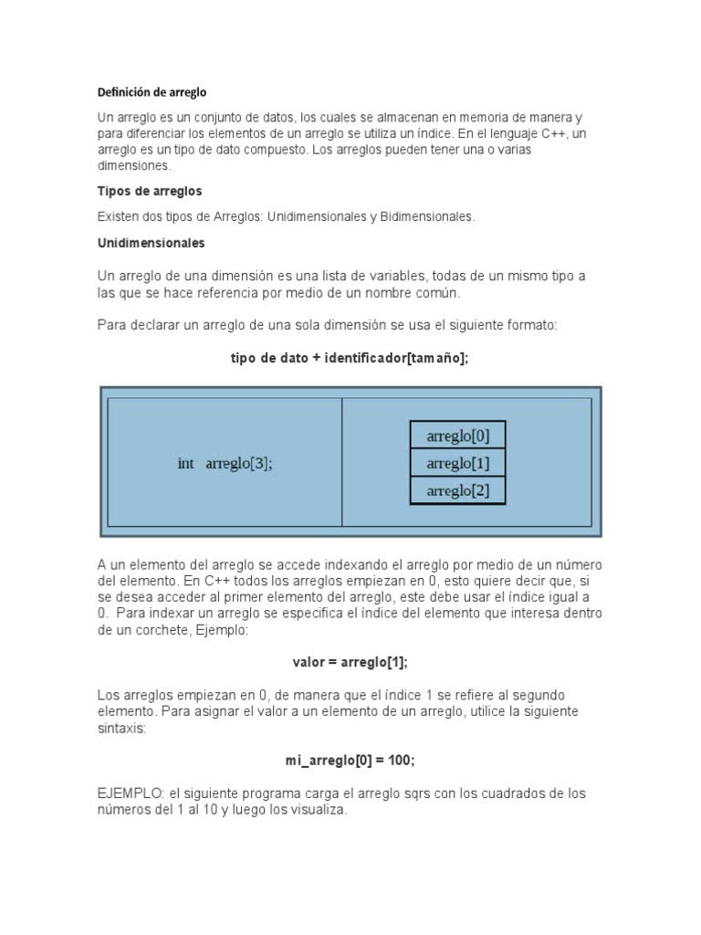 Definición y Tipos de Arreglos en C++ | PDF | Estructura de datos de ...