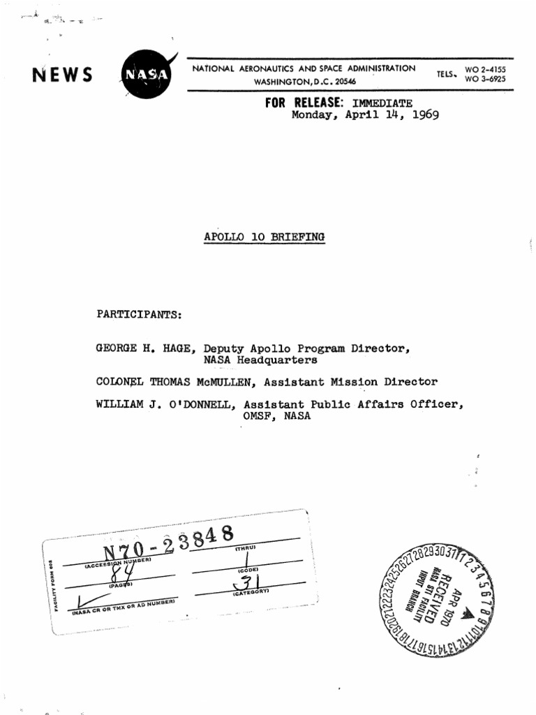 Apollo 10 Briefing | PDF | Nasa | Space Missions