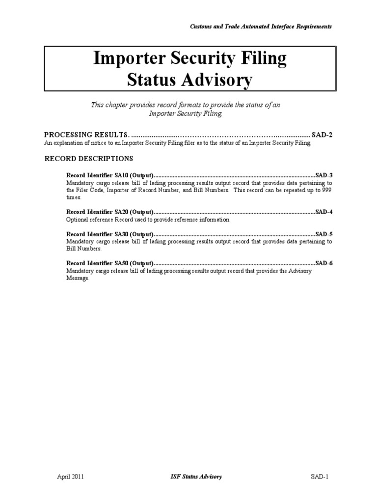 Importer Security Filing Status Advisory PDF Computer Programming Computer Science