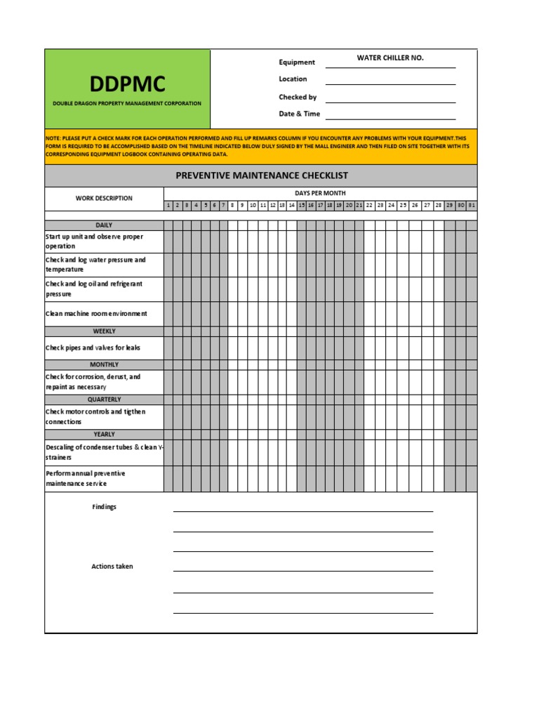 DDPMC Preventive Maintenance Checklist PDF Valve Pump