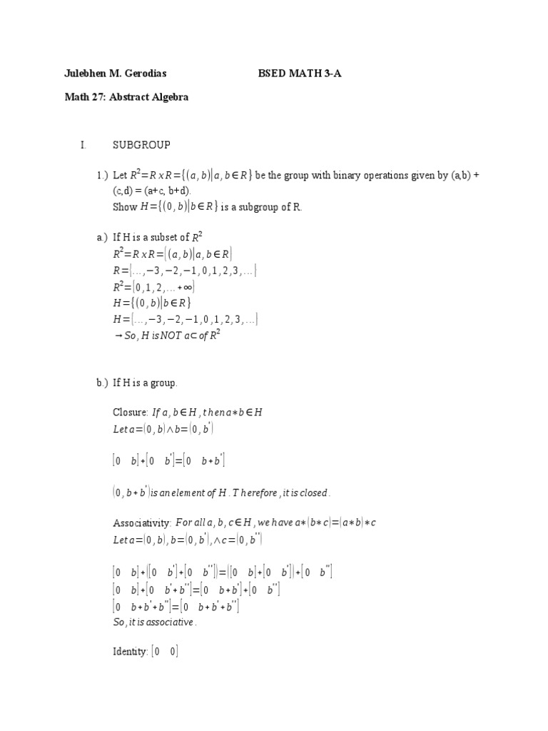 Julebhen M. Gerodias Bsed Math 3-A Math 27: Abstract Algebra | PDF ...