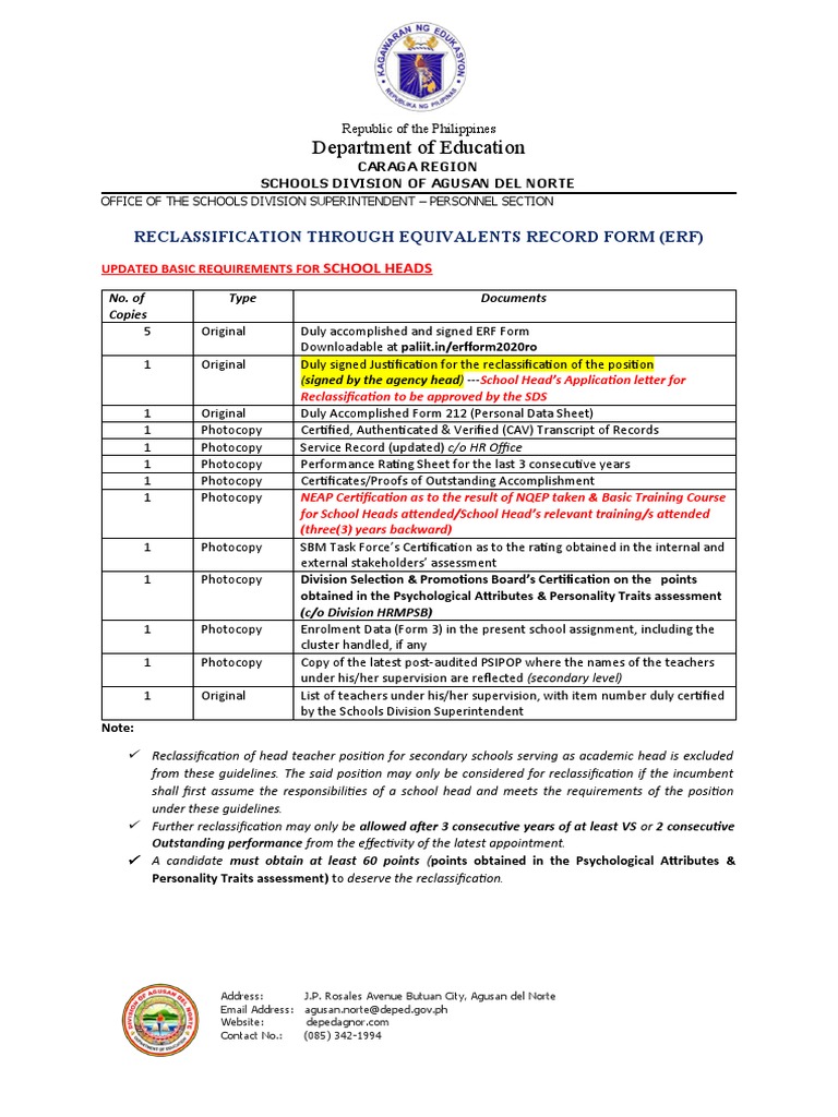 School Head Reclassification Requirements | PDF