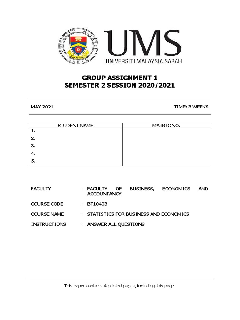 UMS Assignment Cover Page Template | PDF | Mean | Standard Error