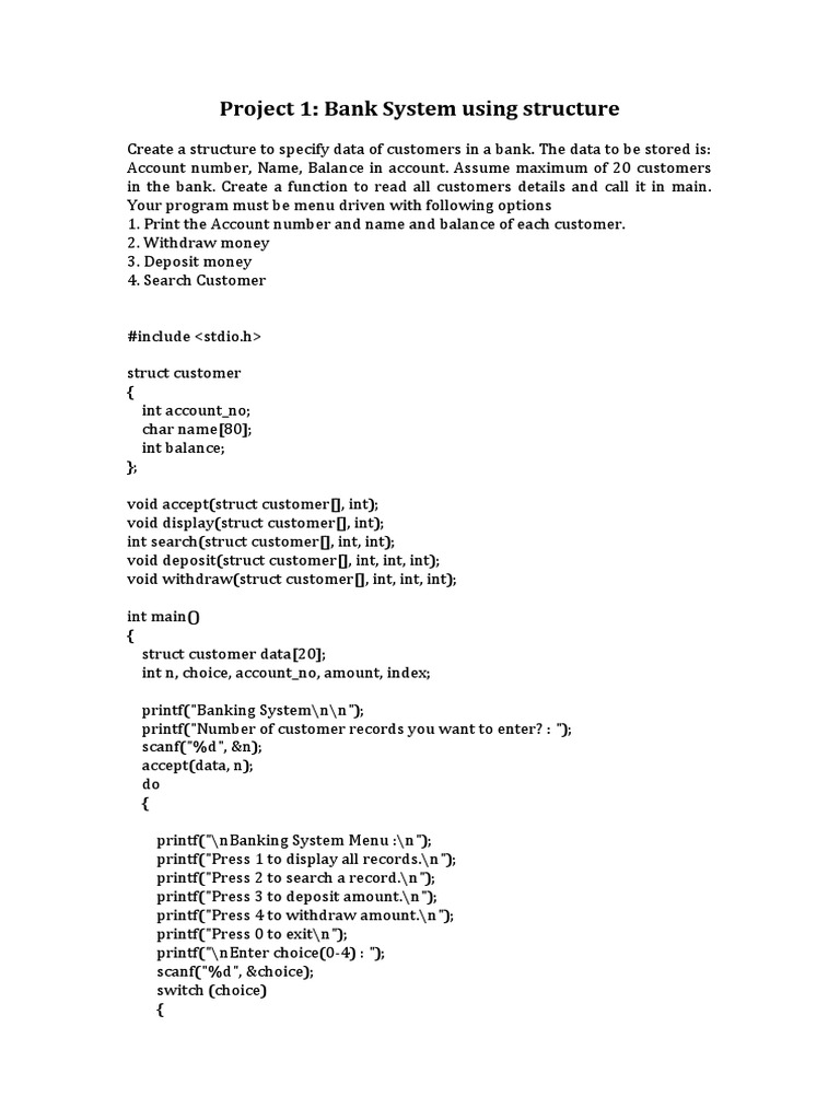 Project 1: Bank System Using Structure | PDF | Computer Science ...