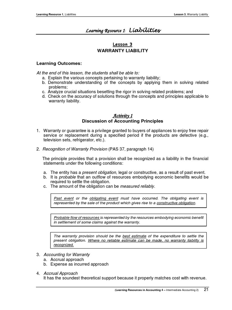 Accounting for Warranties PDF Expense Accrual