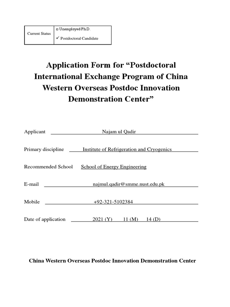 Postdoc Exchange Program Application | PDF | Heat Exchanger | Adsorption