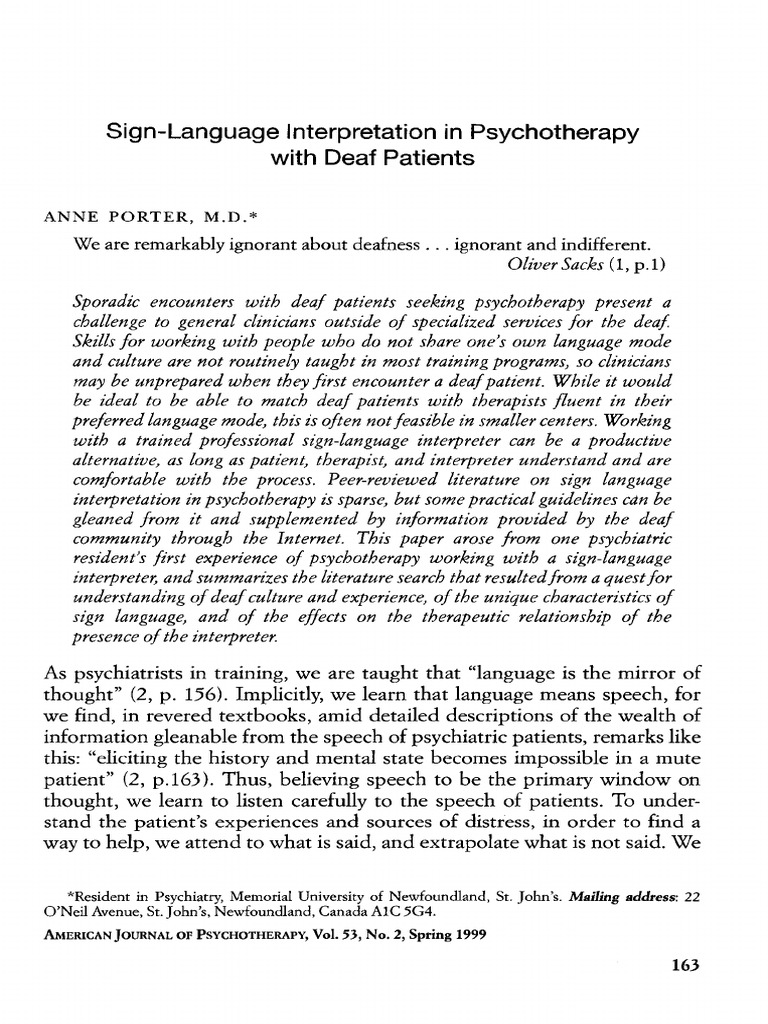 Sign-Language Interpretation in Psychotherapy With Deaf Patients | PDF ...
