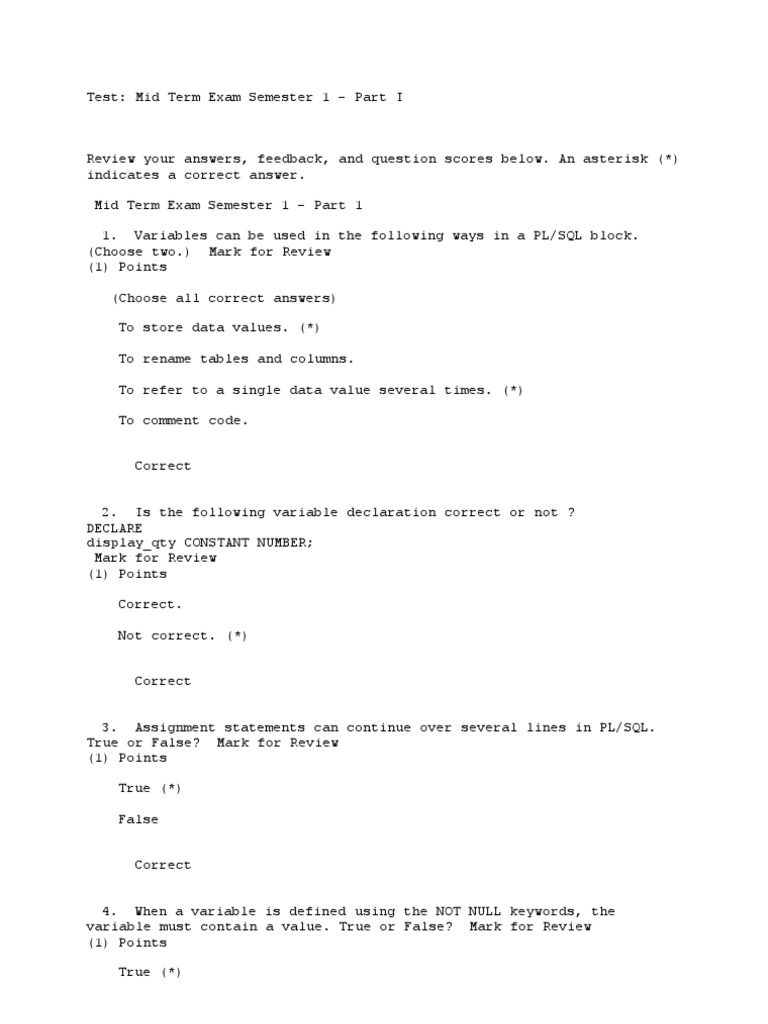 PL/SQL Mid Term Exam Review Guide | PDF | Pl/Sql | Sql