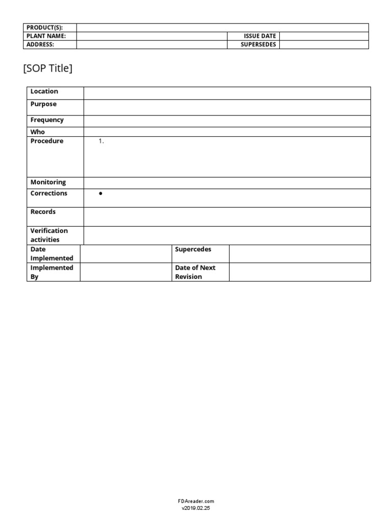 (SOP Title) Location Purpose Frequency Who Procedure PDF