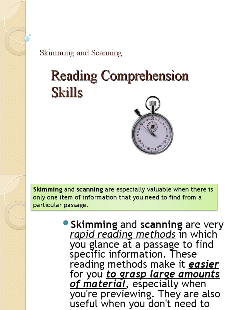 Skimming and Scanning Techniques | PDF | Speed Reading | Communication