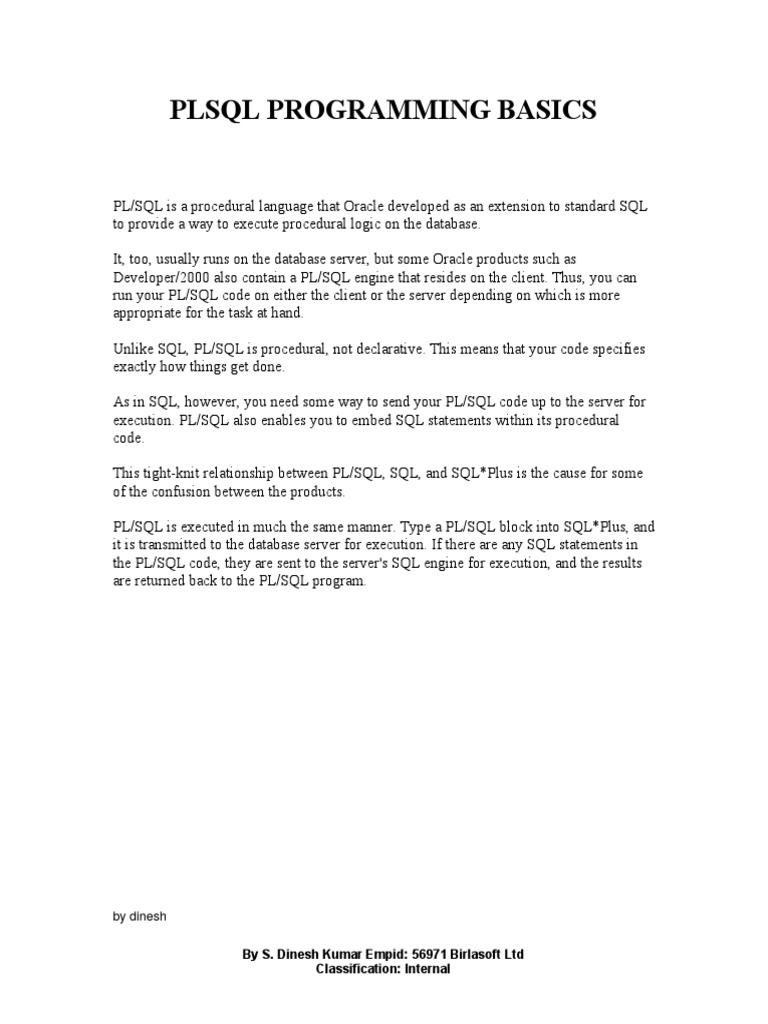 Chapter-5 PLSQL Programming Basics Tutoria | PDF | Pl/Sql | Information ...
