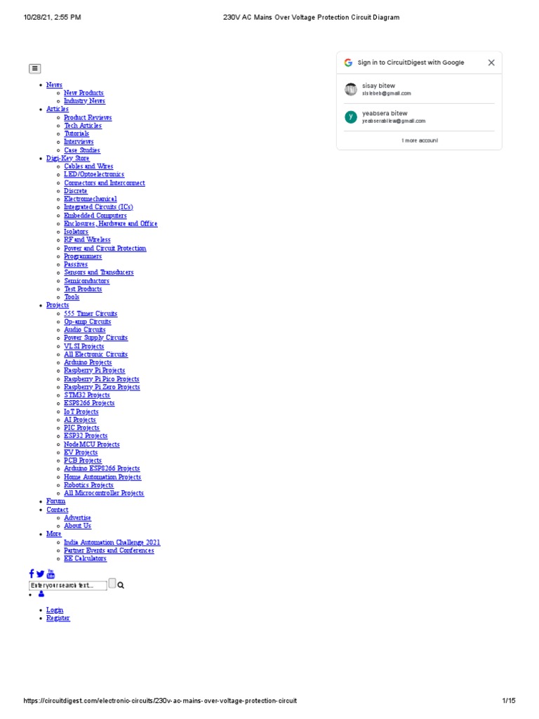 230V AC Mains Over Voltage Protection Circuit Diagram | PDF ...
