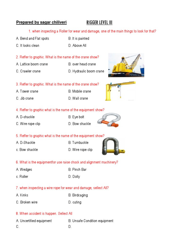 Rigger Level Lll Prepared By Sagar Chiliveri Pdf Crane Machine