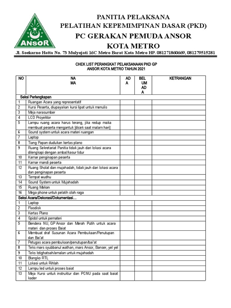 Chek List Perangkat Pelaksanaan PKD | PDF