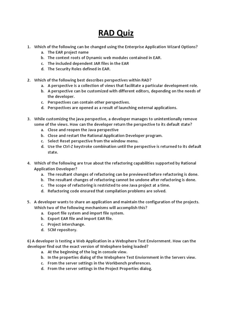 RAD Quiz: Key Concepts and Practices | PDF | Java (Programming Language ...