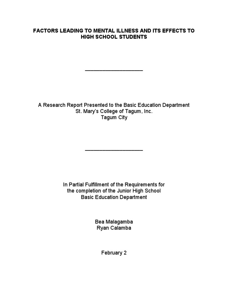 Causes of Mental Illness in Students | PDF | Mental Disorder ...