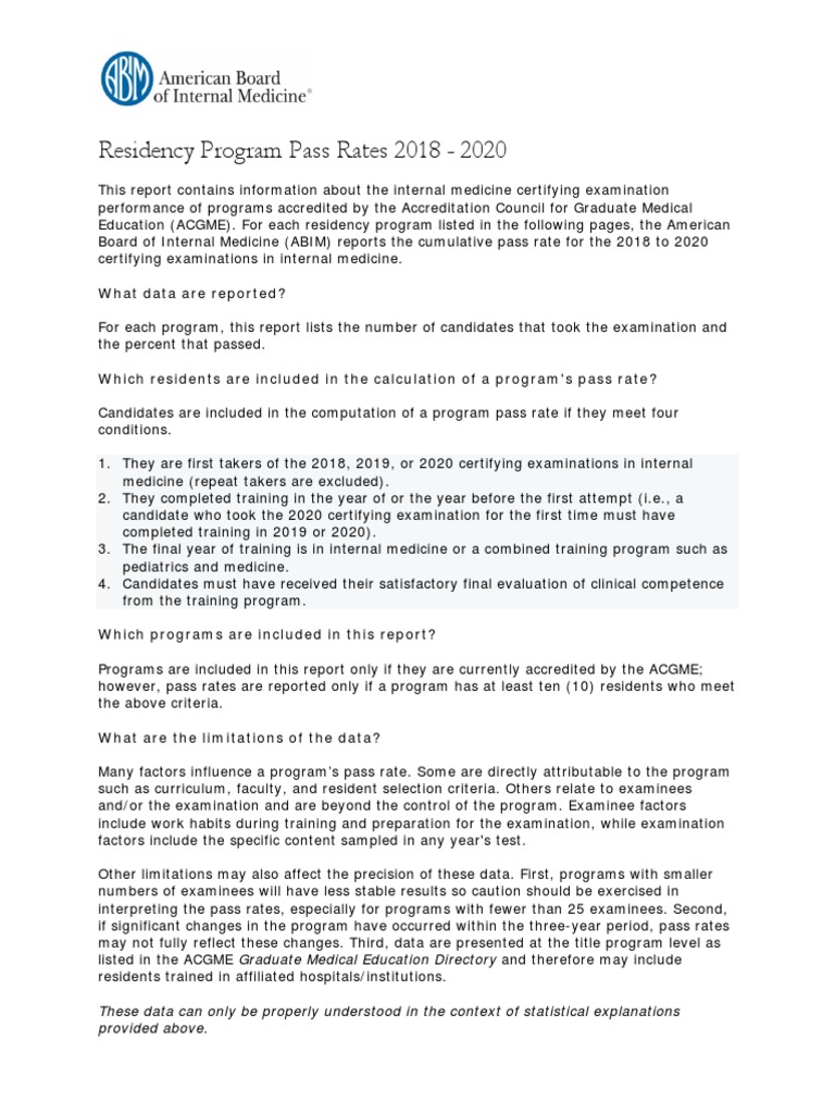 Residency Program Pass Rates 2018-2020 | PDF | Test (Assessment ...