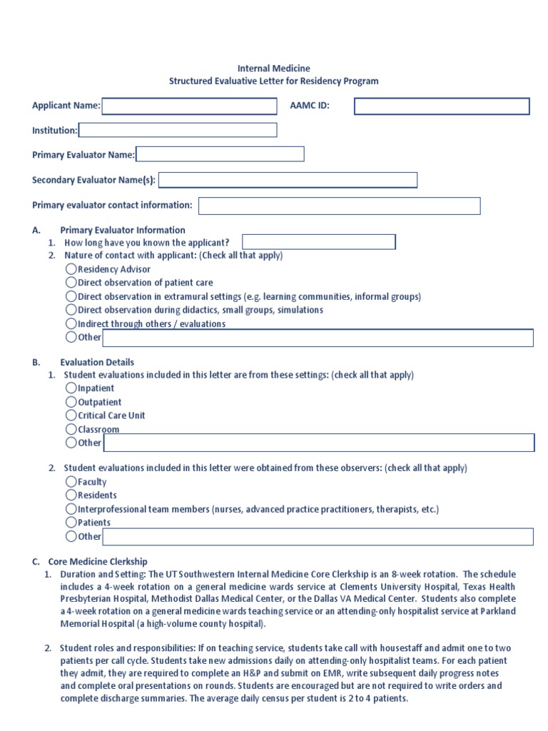 Internal Medicine Structured Evaluation Letter | PDF | Hospital ...
