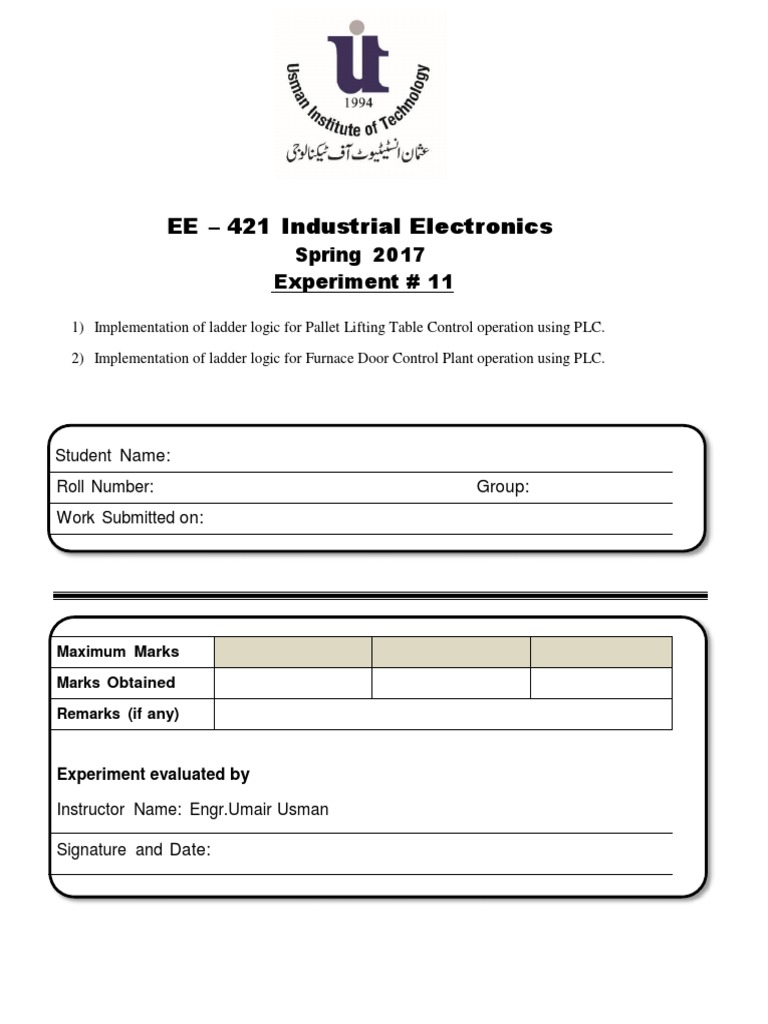 Ee 421 Industrial Electronics Spring 2017 Experiment 11 Pdf