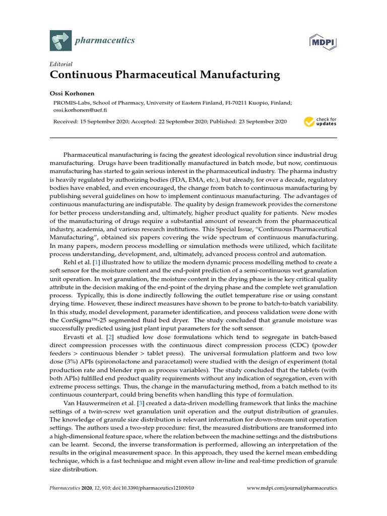 Continuous Pharmaceutical Manufacturing PDF Tablet (Pharmacy)