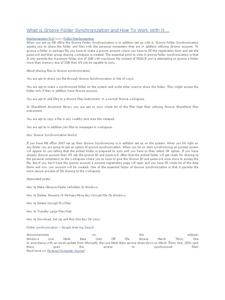 Groove Folder Synchronization PDF Computer File Information
