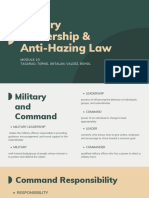Military Leadership & Anti-Hazing Law: Tagarao, Torno, Untalan, Valdez, Bohol