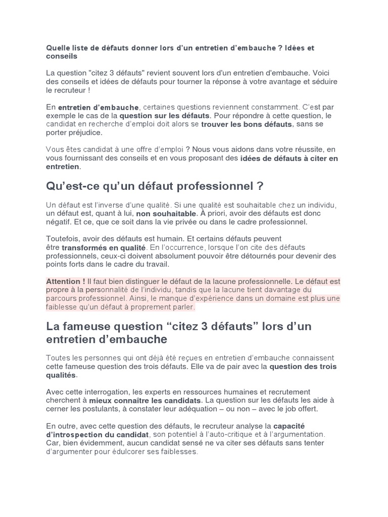 Quelle Liste De Défauts Donner Lors D’Un Entretien D’Embauche – ZWZI