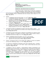 Lista de exercícios sobre reações em solução aquosa II