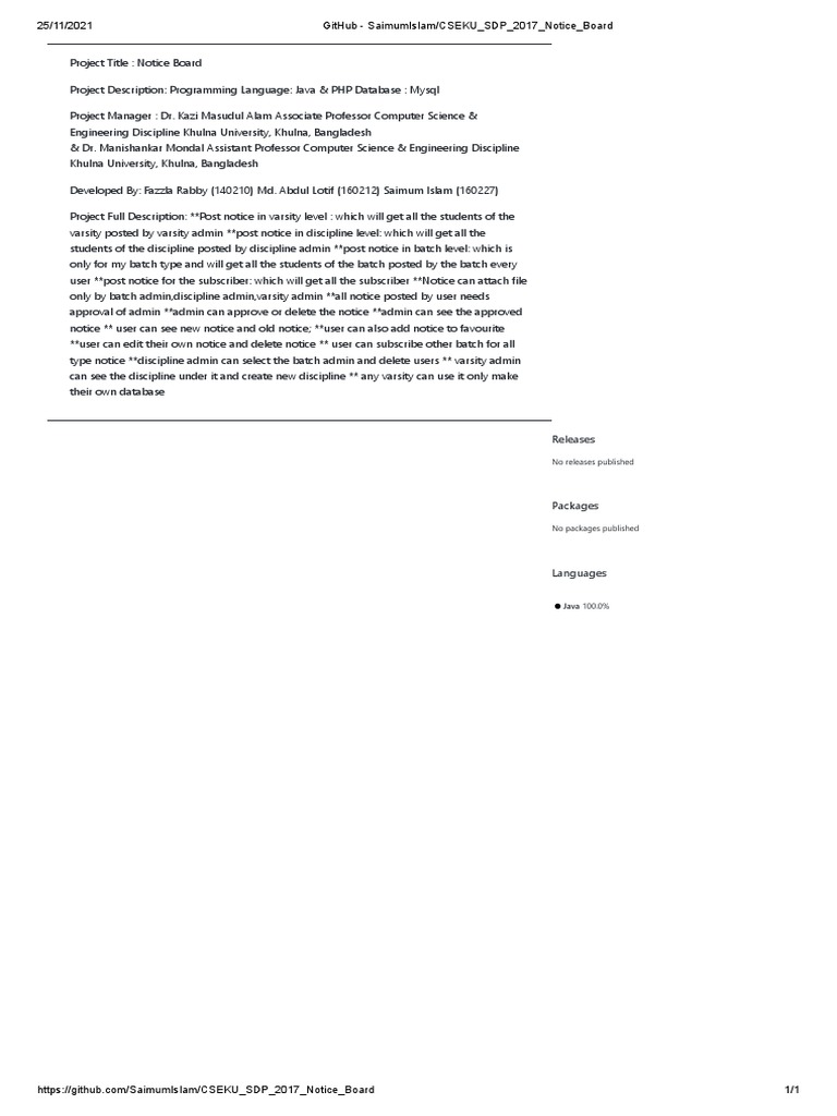 A Concise Description of a University Notice Board Project Developed