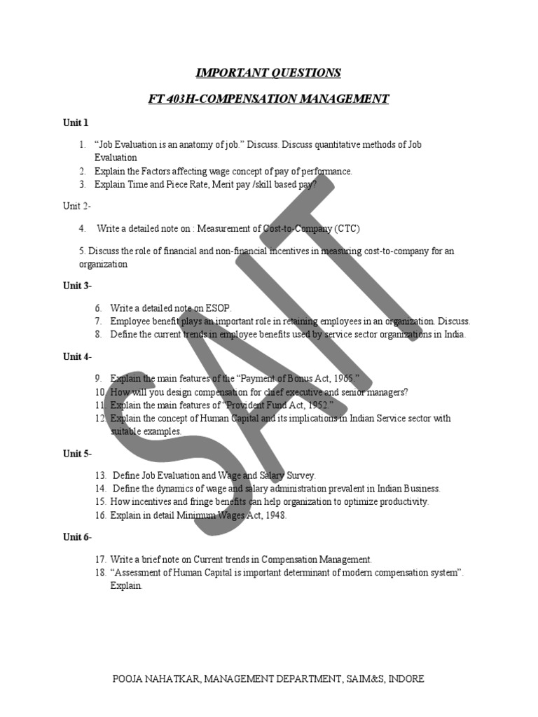 Key Questions in Compensation Management | PDF
