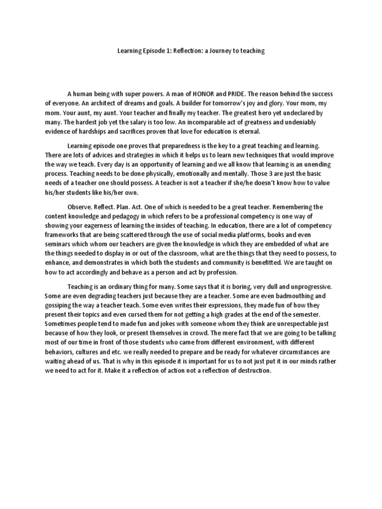Learning Episode 1 Reflection Pdf Teachers Learning