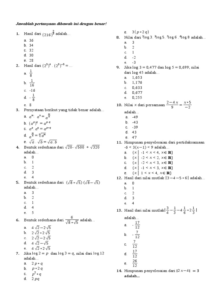 Soal Matematika dan Penyelesaiannya | PDF