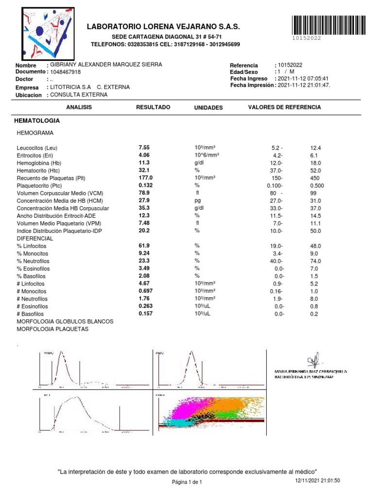 Laboratorio Lorena Vejarano S.A.S. Hematologia PDF Tejido