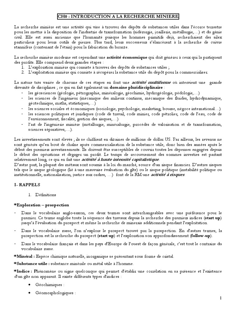 Introduction à la prospection minière | PDF | Exploitation minière ...