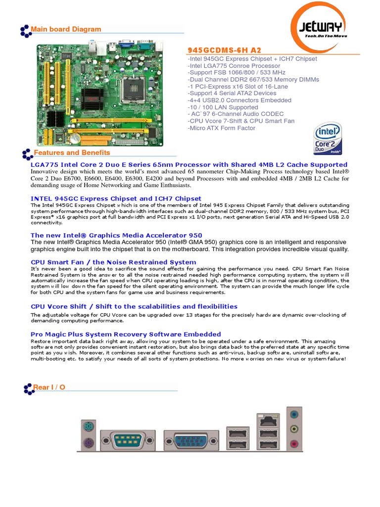 carte mère ECS 945GCT-NM REV 1.0 socket 775 + intel E6600 2,4 GHz