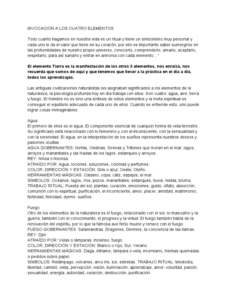 Invocación de los Cuatro Elementos | PDF | Agua | Incendios