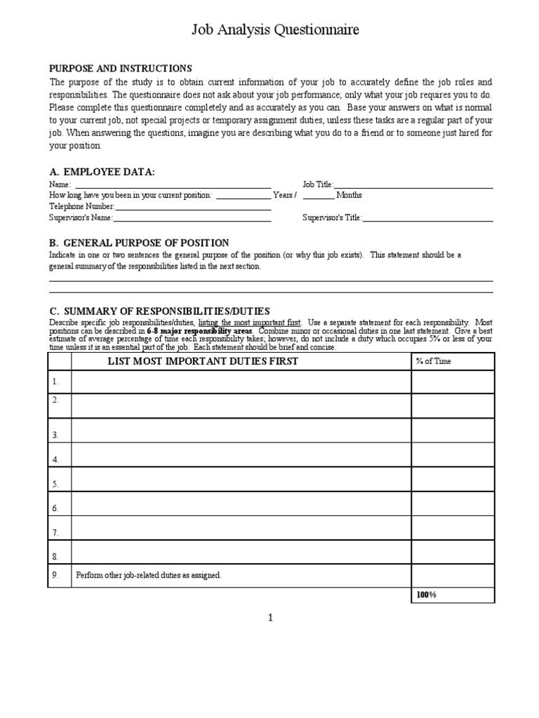 Job Role and Responsibilities Questionnaire | PDF | Bachelor's Degree ...