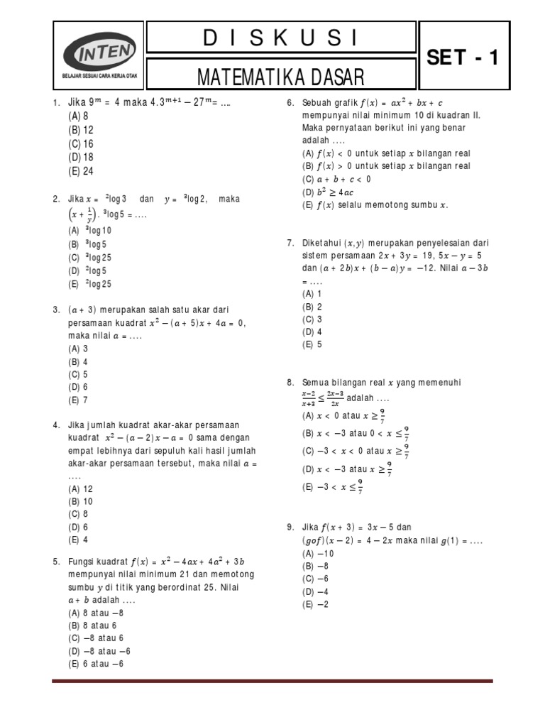 Soal Matematika Dasar Inten 2018 | PDF | Metode & Bahan Ajar