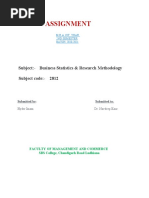 Assignment For Business Statistics & Research Methodology