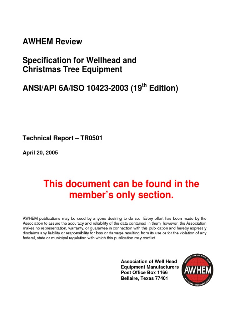 Specification for Wellhead and Christmas Tree Equipment A Concise