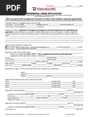 Residential Lease Application (TAR 2003)