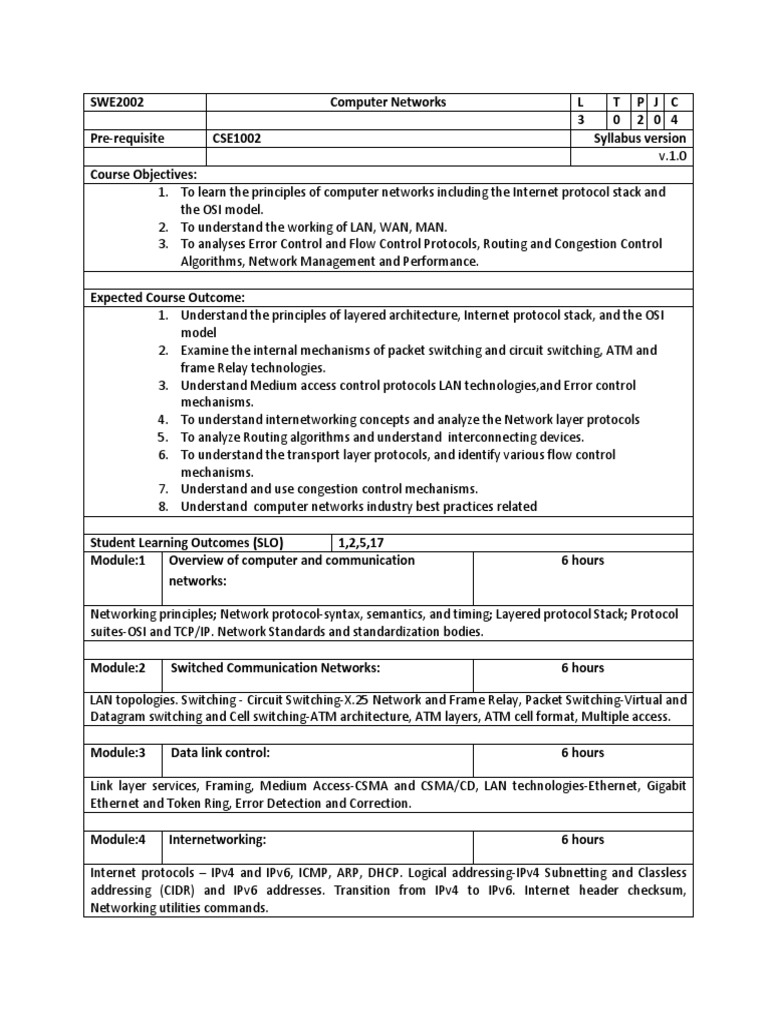 Computer Networks Course Syllabus | PDF | Computer Network ...