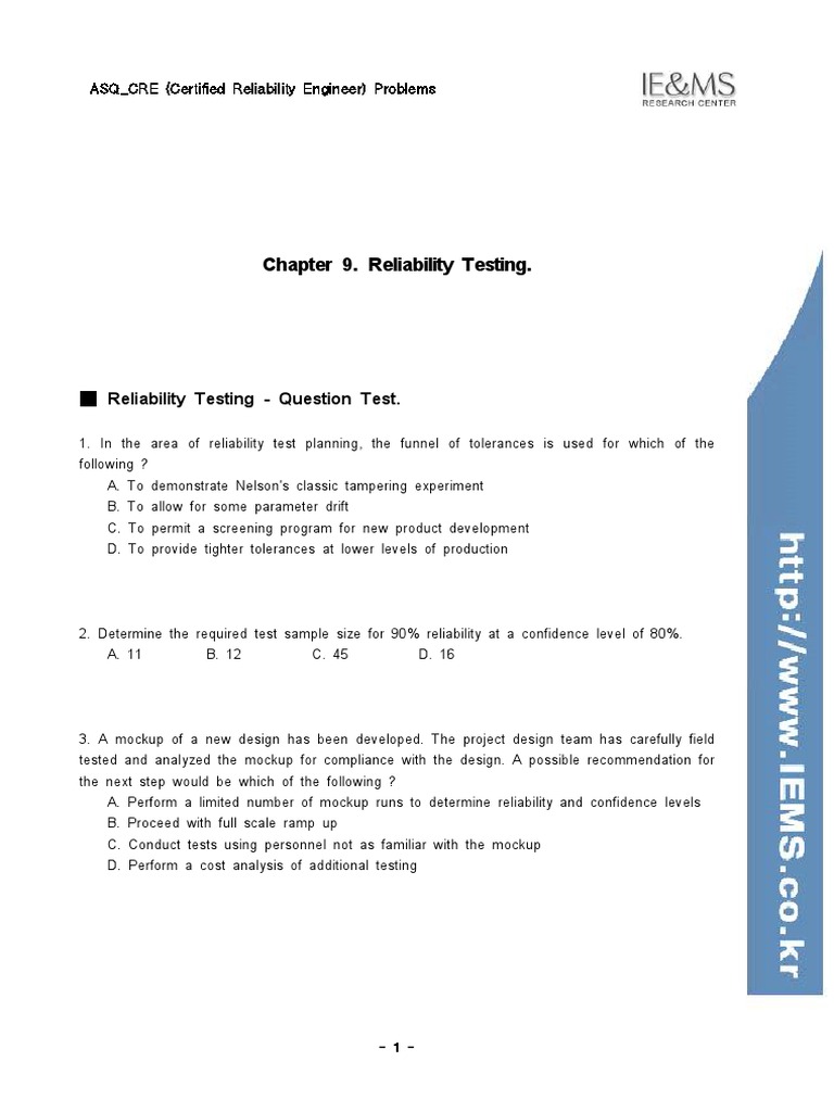 Certified Reliability Engineer Exam Questions | PDF | Reliability ...